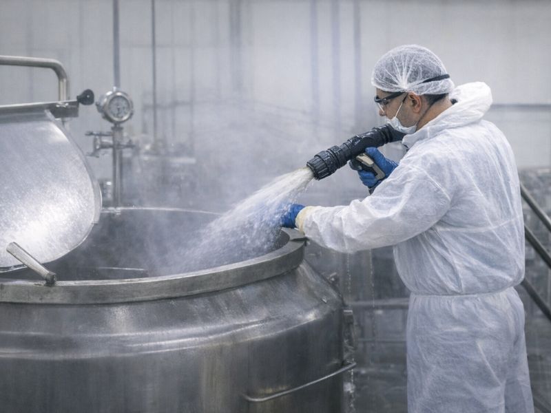 Nhân viên kỹ thuật thực hiện Kosher hóa bồn chứa công nghiệp